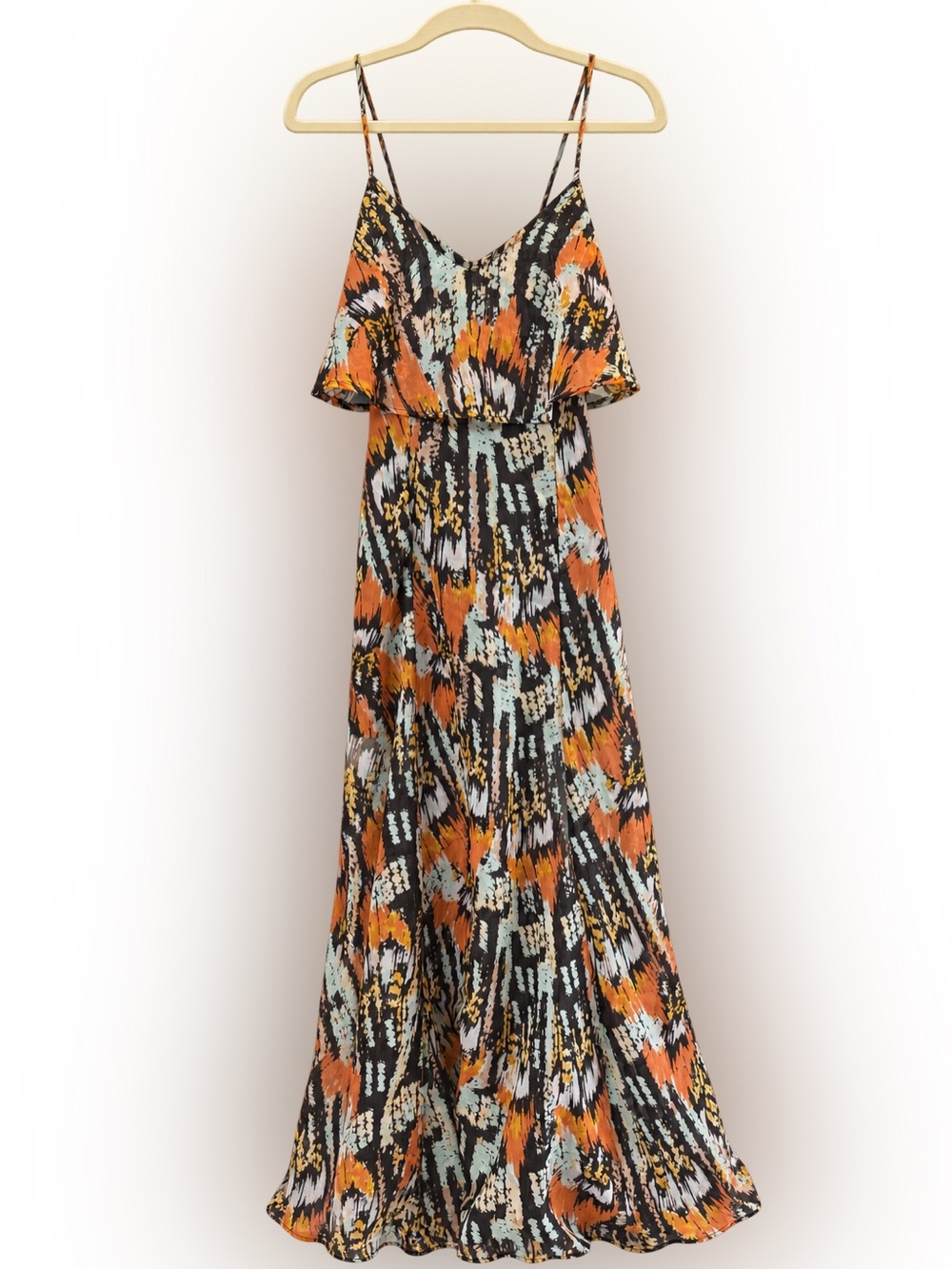 RVCA Size XS Sleeveless V-Neck Maxi Dress in Orange, Black & Mint